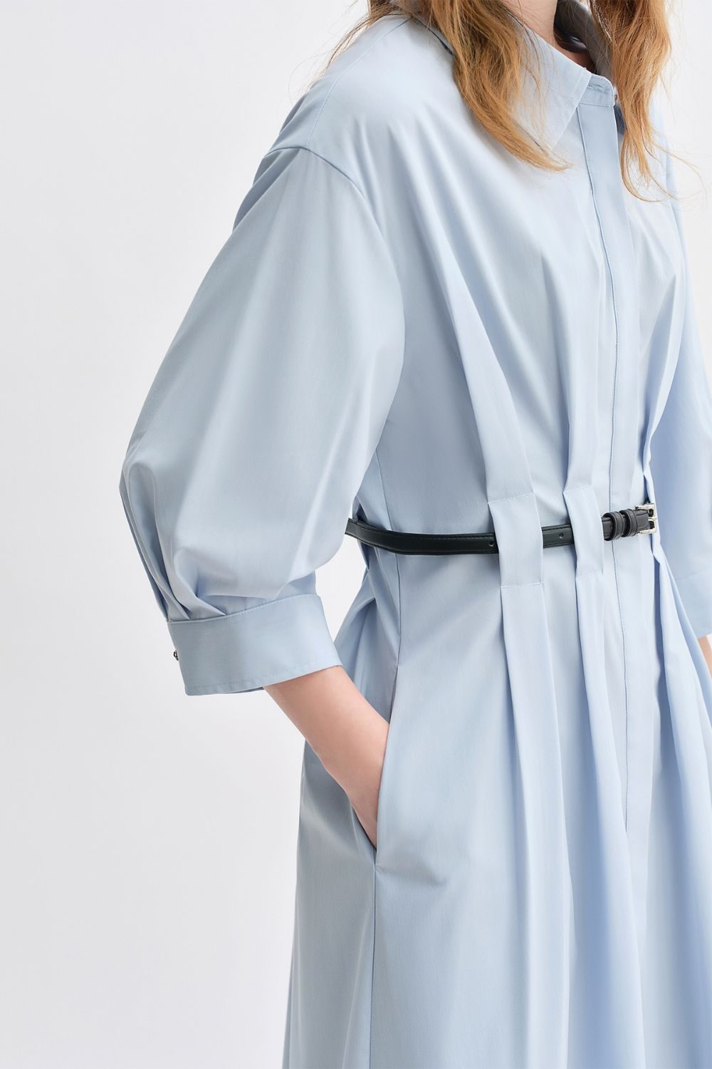 Auvrelia Pleated Shirt Dress with Belt