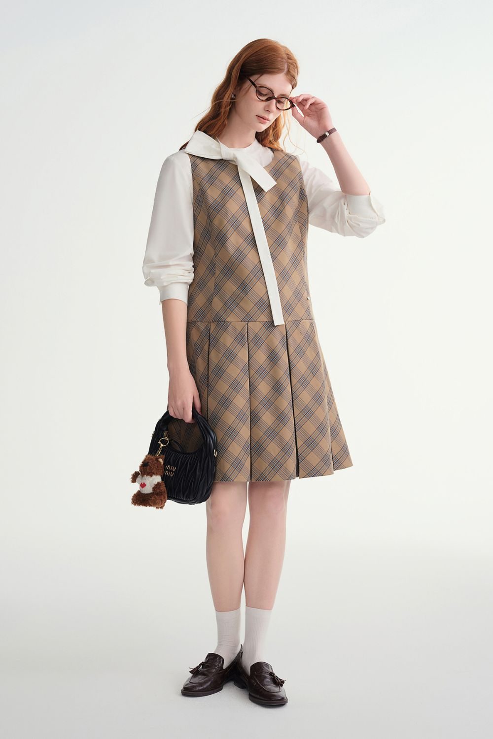 Auvrelia Sleeveless Plaid A-Line Jumper Dress