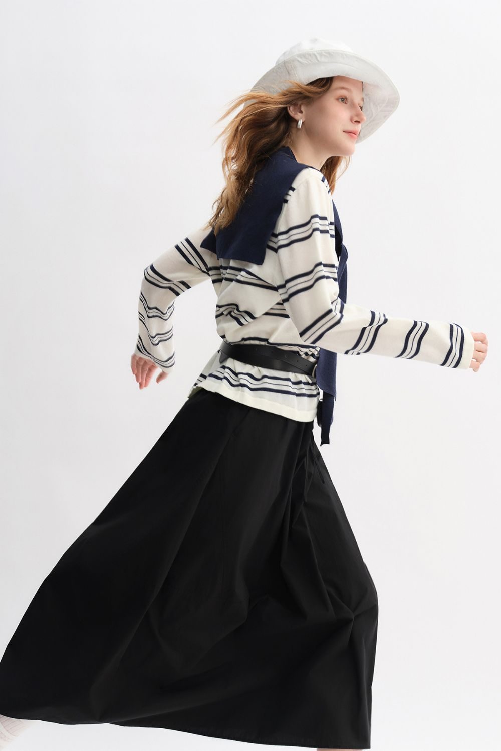 Auvrelia Striped Sweater with Matching Ankle-Length Skirt Set
