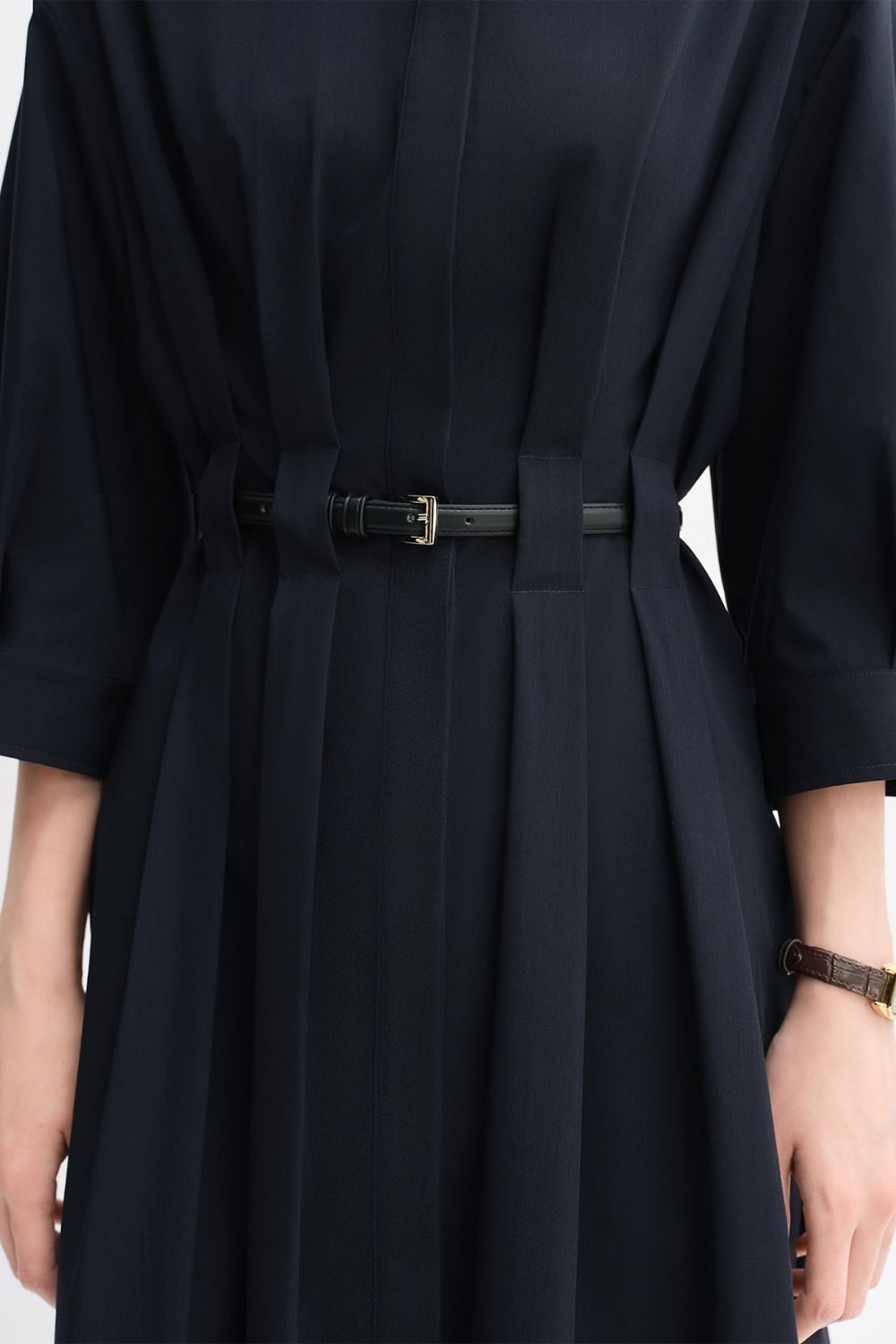 Auvrelia Pleated Shirt Dress with Belt