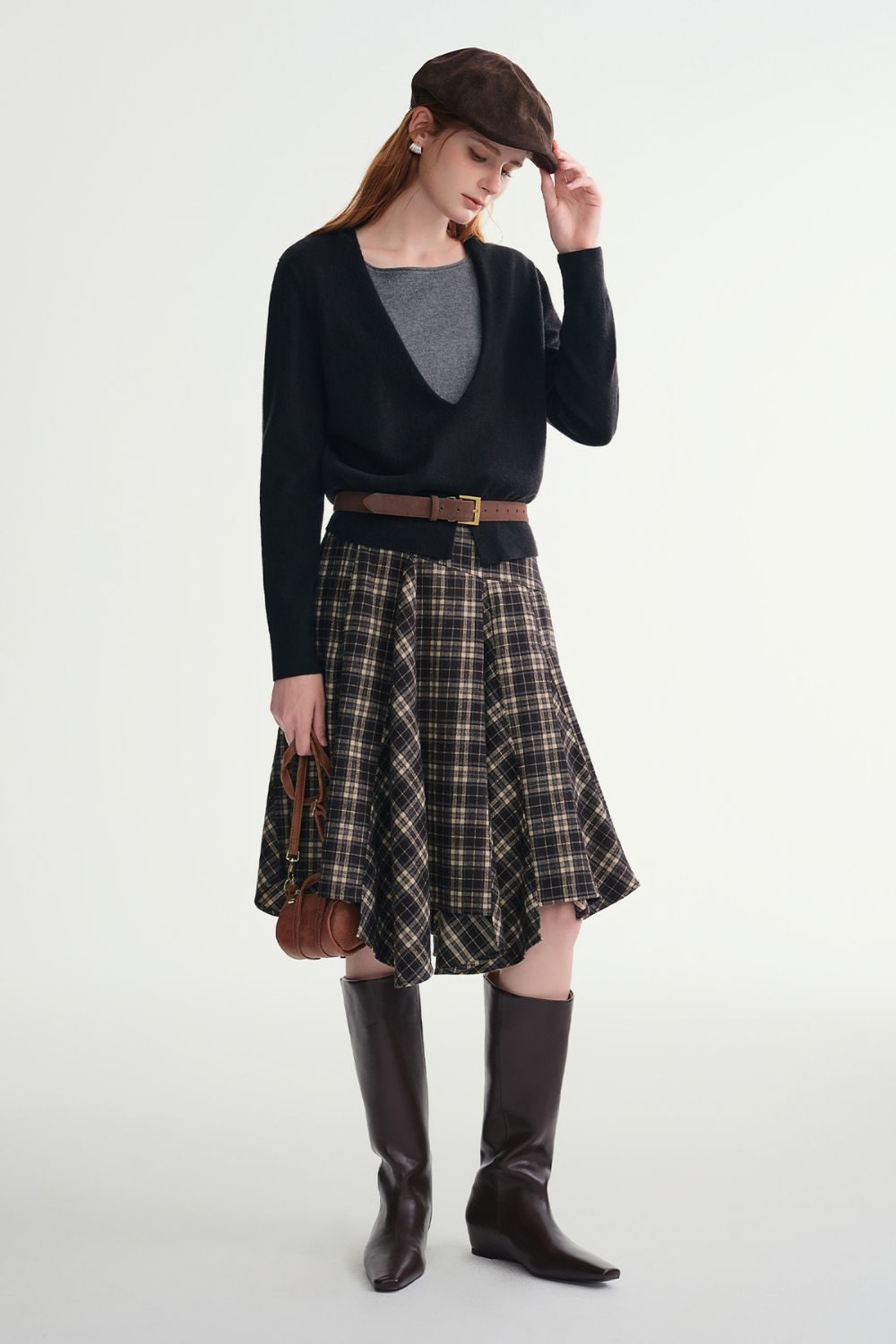 Auvrelia Asymmetrical Plaid A-Line Skirt