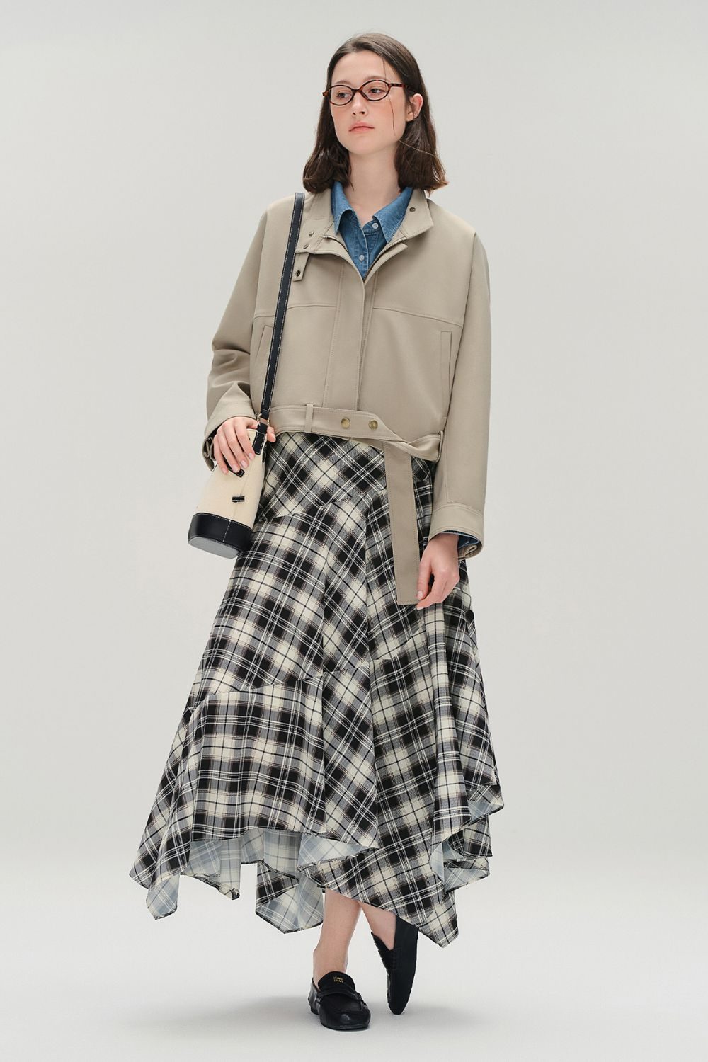 Auvrelia Asymmetrical Maxi Skirt with Checkered Pattern
