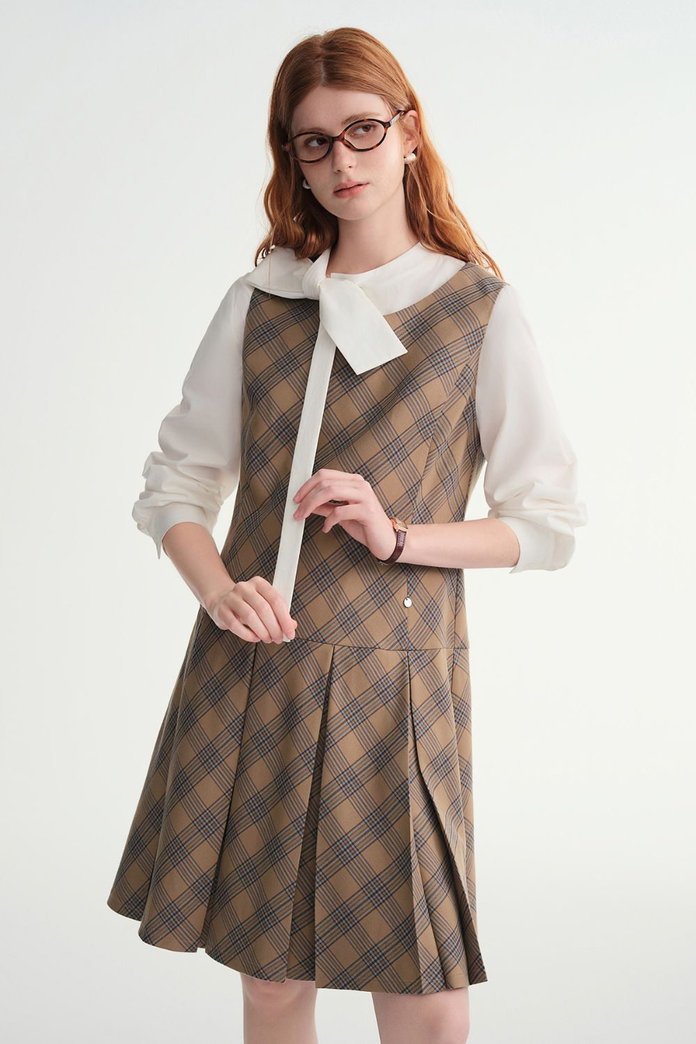 Auvrelia Sleeveless Plaid A-Line Jumper Dress