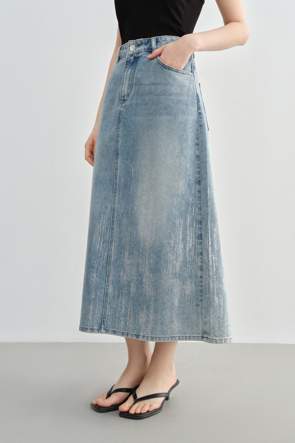 Auvrelia High-Rise Denim Midi Skirt