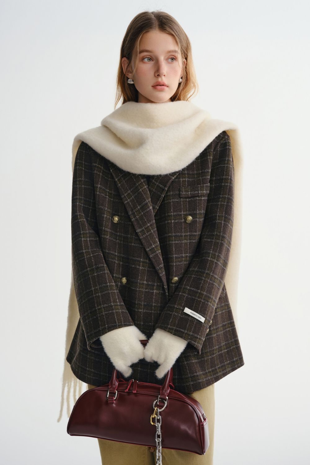 Auvrelia Double-Breasted Plaid Wool-Blend Coat