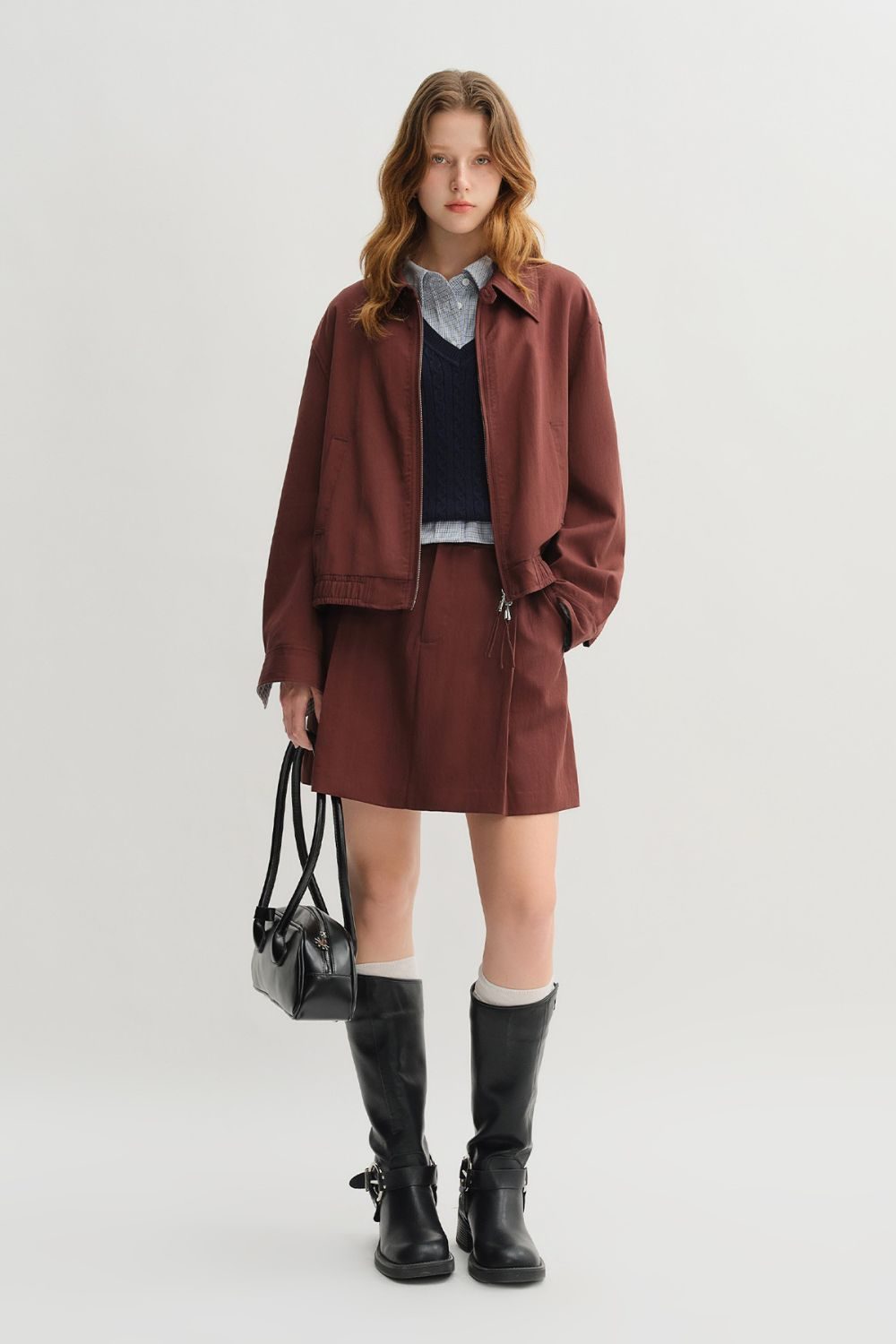 Auvrelia Stylish Jacket and Pleated Skirt Ensemble