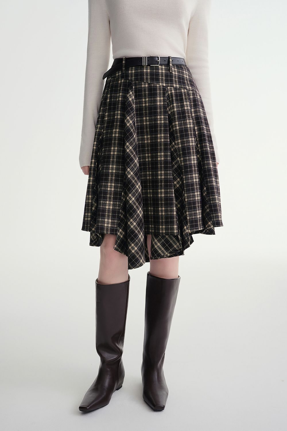 Auvrelia Asymmetrical Plaid A-Line Skirt