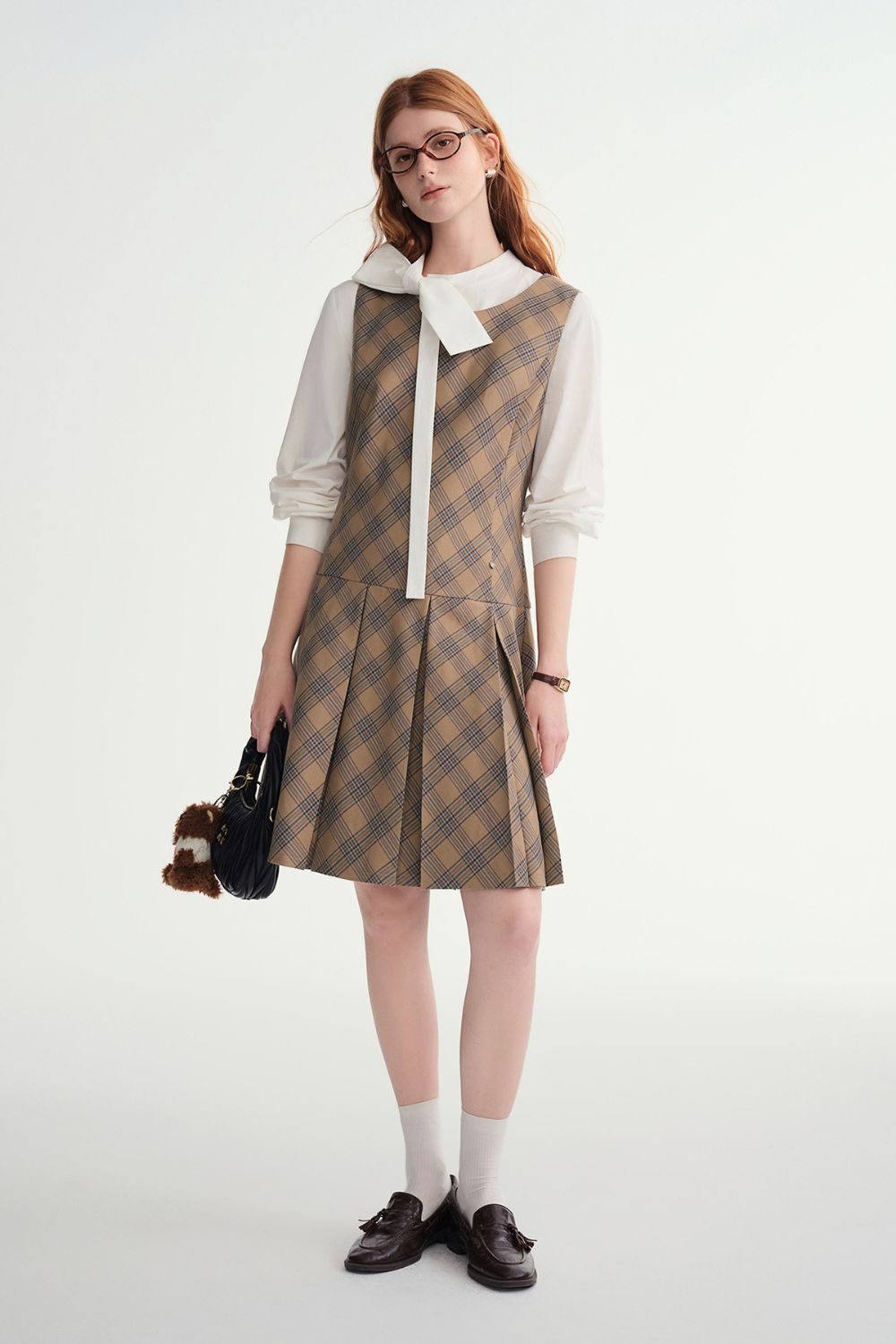 Auvrelia Sleeveless Plaid A-Line Jumper Dress