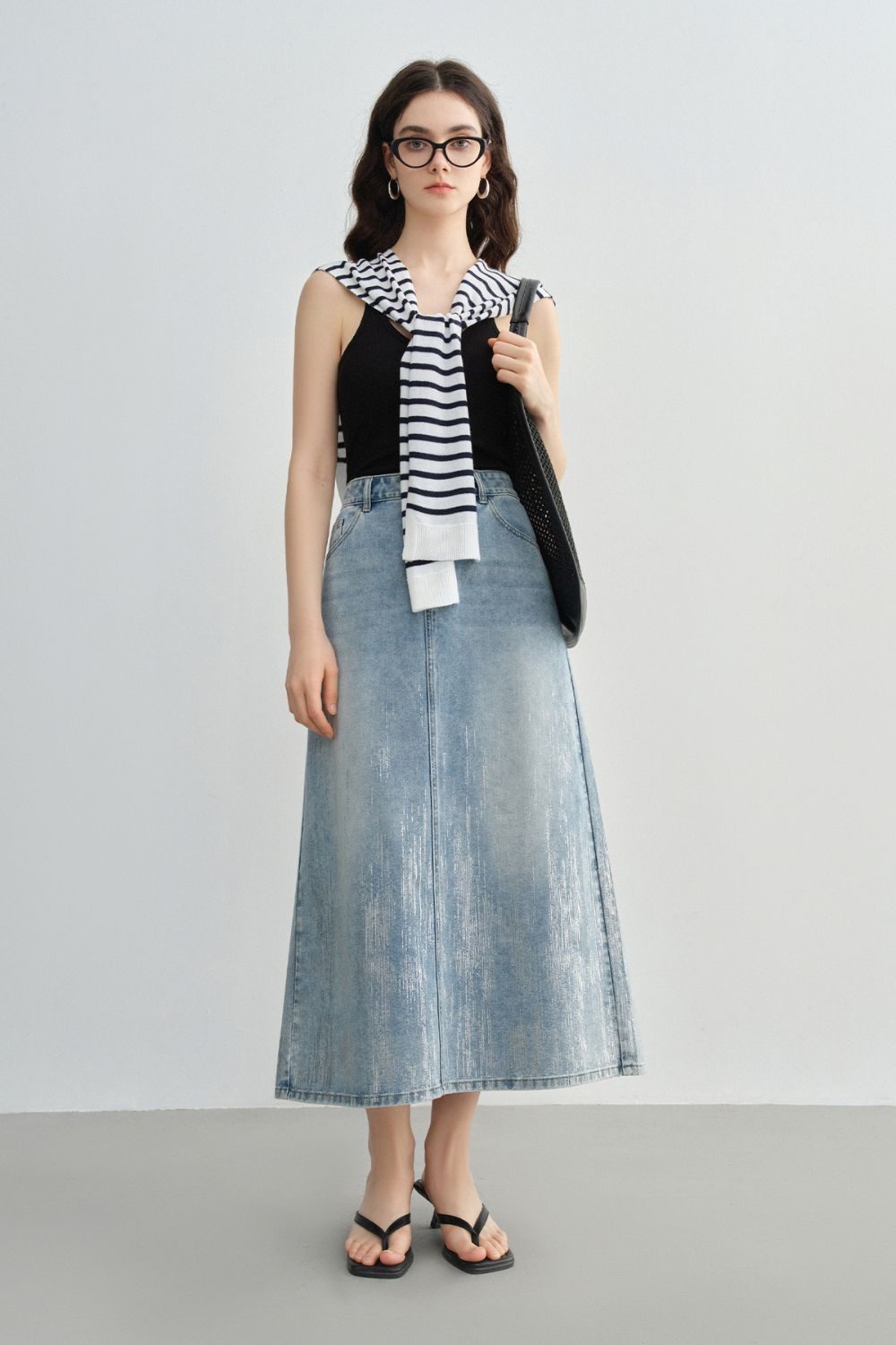 Auvrelia High-Rise Denim Midi Skirt