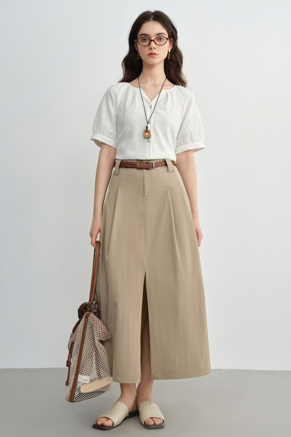 Auvrelia Elegant Pleated A-Line Maxi Skirt