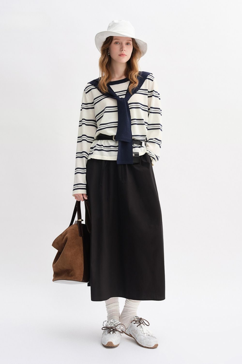 Auvrelia Striped Sweater with Matching Ankle-Length Skirt Set